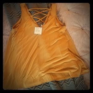 She & Sky Loose Criss Cross Mustard Tank